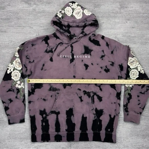Civil Regime Floral Embroidered Purple and Black Tie-Dye Hoodie - Size M - Picture 3 of 5